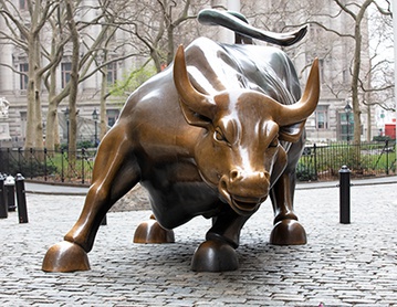 The Charging Bull statue in New York City's Wall Street